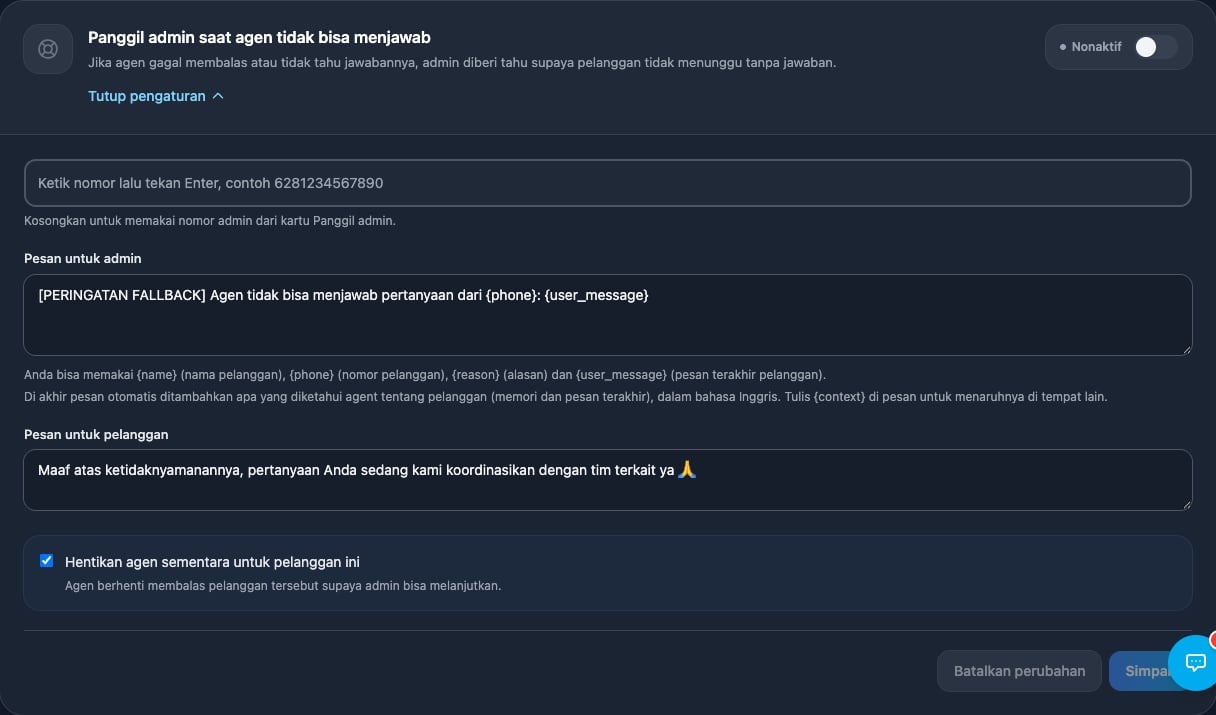 Formulir Konfigurasi Fallback Handover