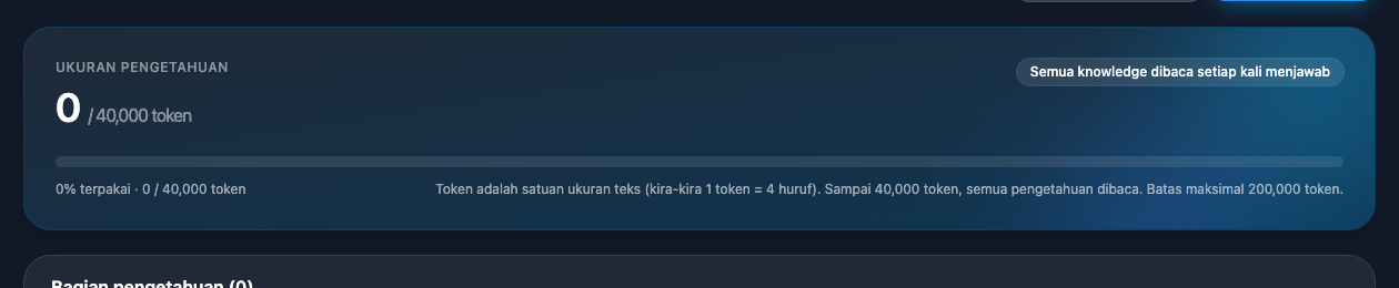 Indikator Ukuran Pengetahuan Token pada Tab Knowledge