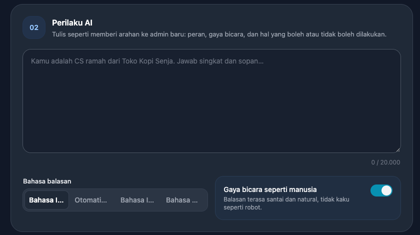 Area Input Instruksi Perilaku AI dan Bahasa Balasan