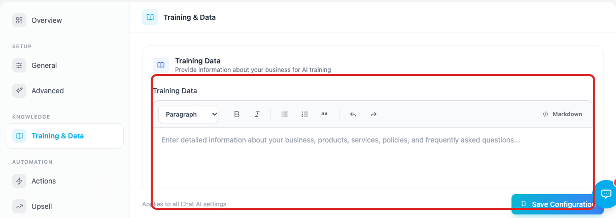 Editor Teks Training Data Chat AI