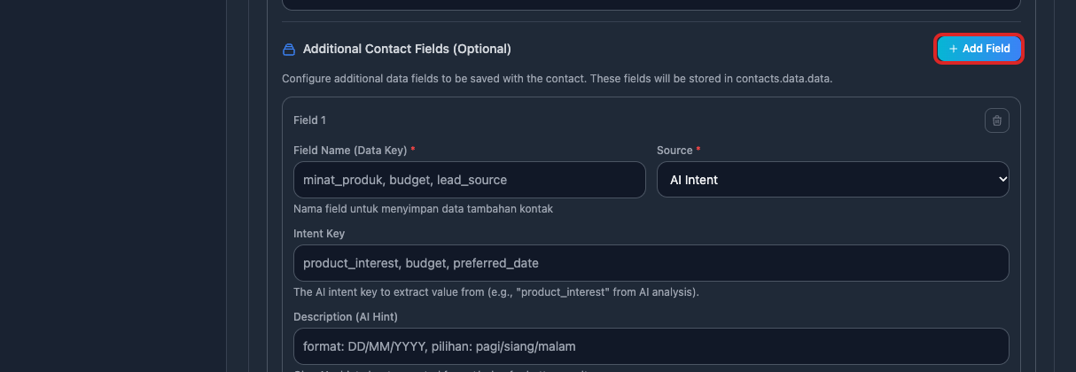 Pengaturan Additional Contact Fields