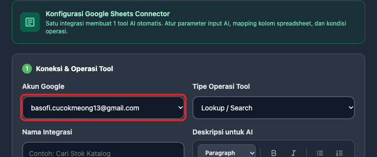 Menghubungkan Akun Google pada Integrasi Spreadsheet