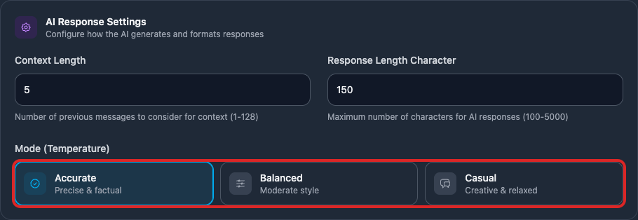 Pilihan Mode Suhu Temperature Respons AI
