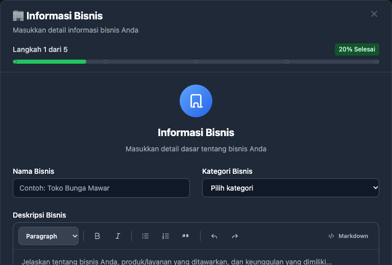 Modal Wizard AI Generator Informasi Bisnis
