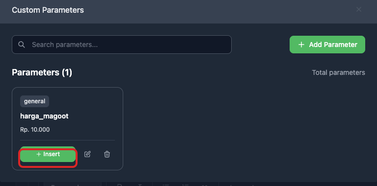 Modal Custom Parameters