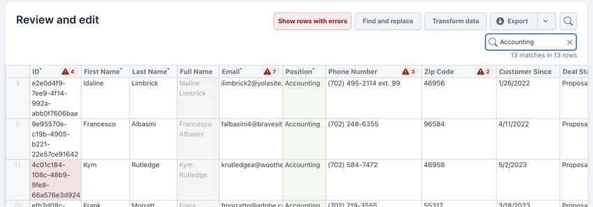 Search functionality in review step