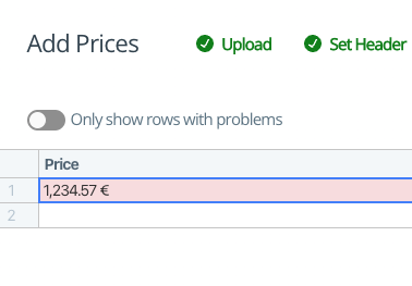 Validation error for inputting invalid currency