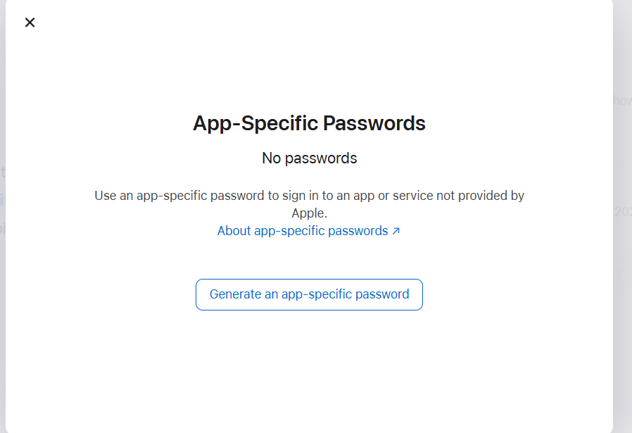 Apple app-specific password button screenshot