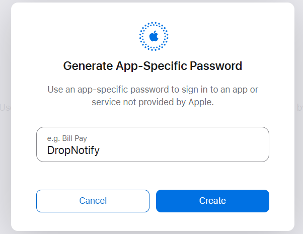 Apple app-specific password name screenshot