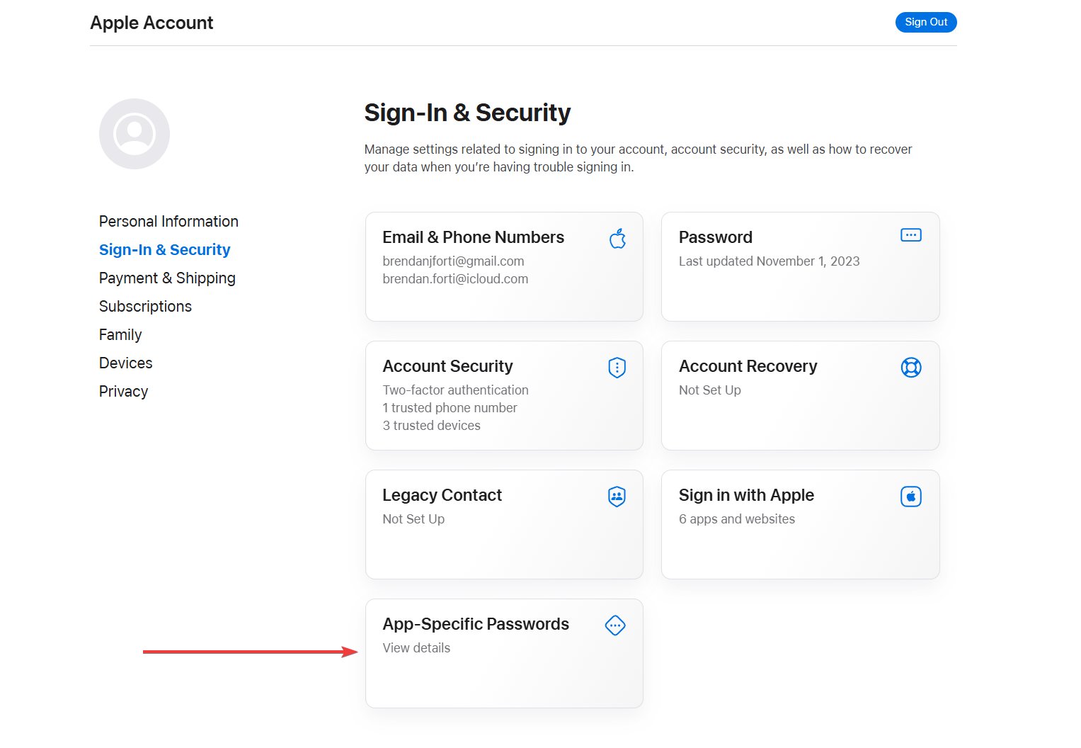 Apple account security screenshot