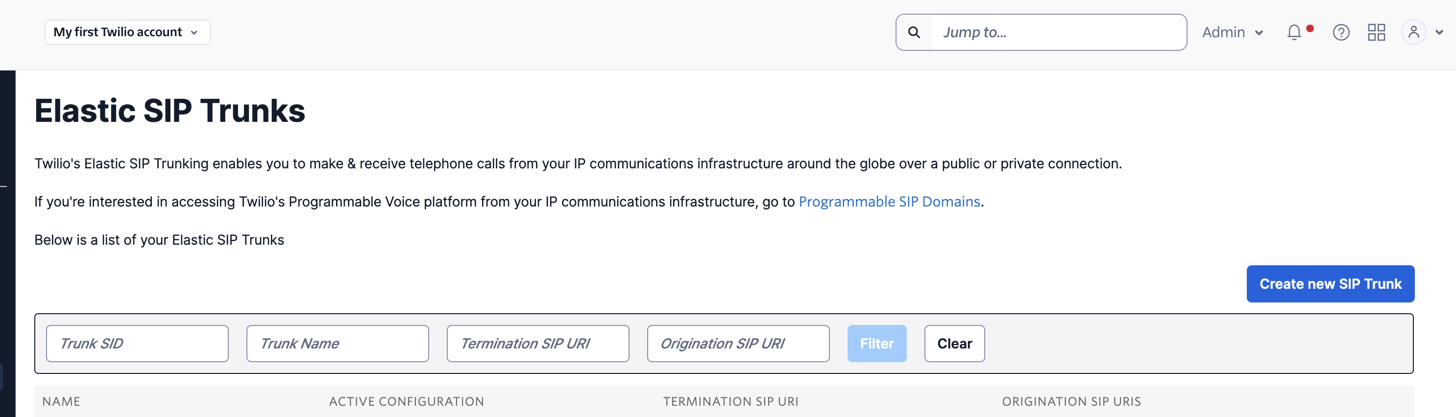 Create New SIP Trunk