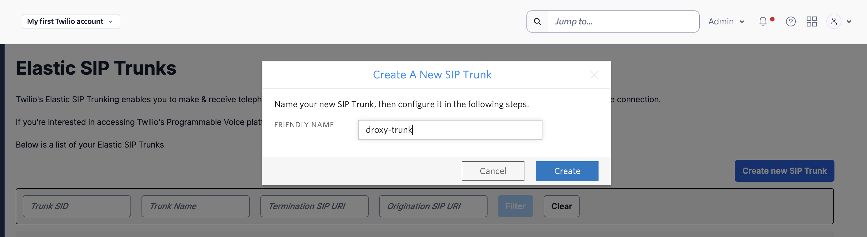Create Trunk Modal