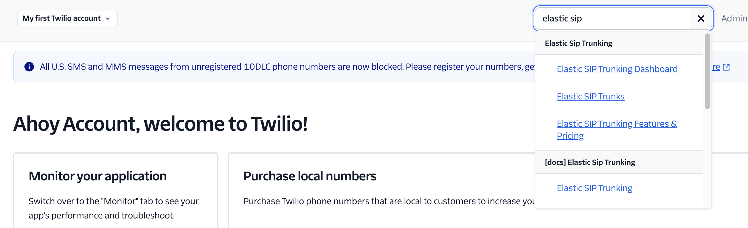 Search for Elastic SIP Trunks