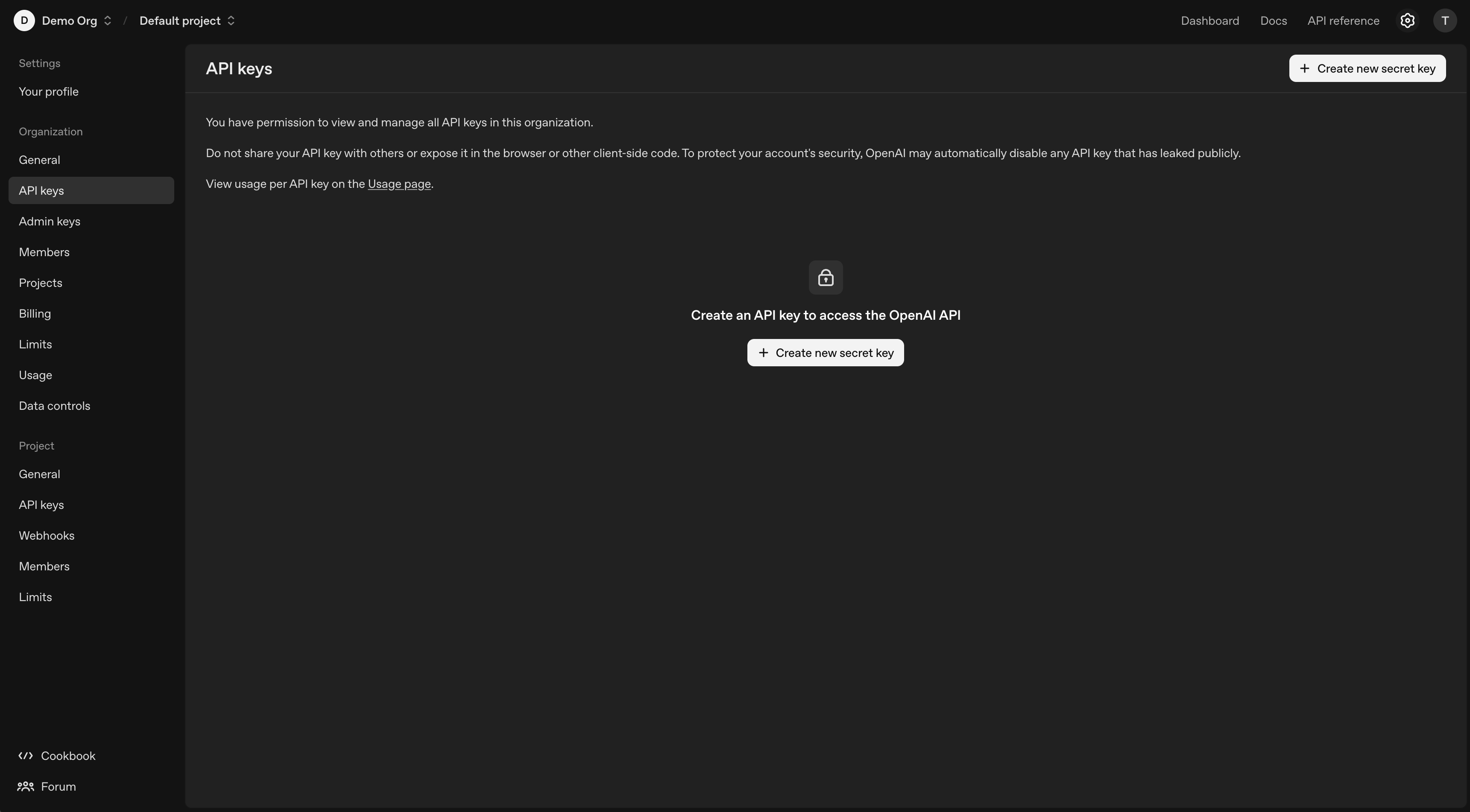 OpenAI API Keys Page