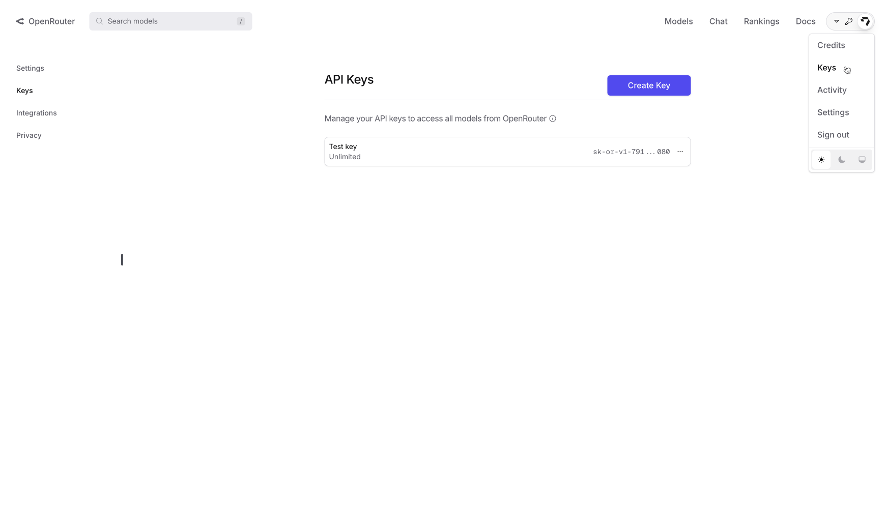 OpenRouter API Keys Page