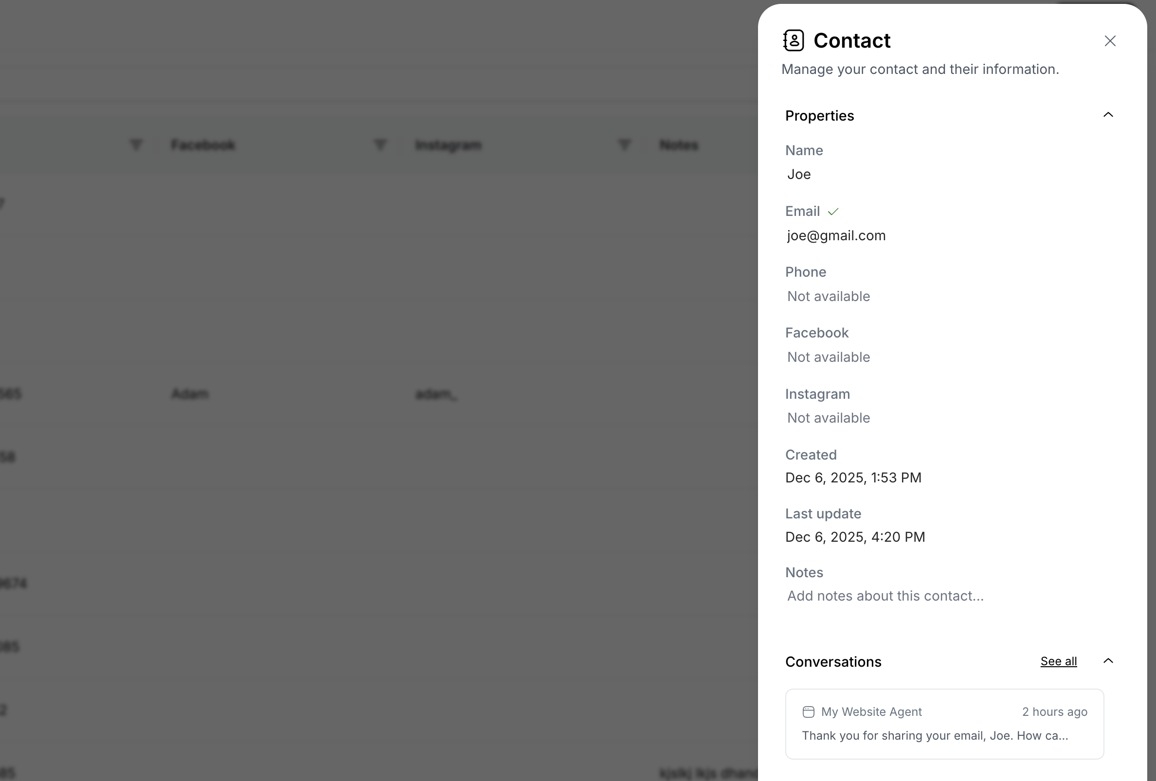 Contact Details Panel