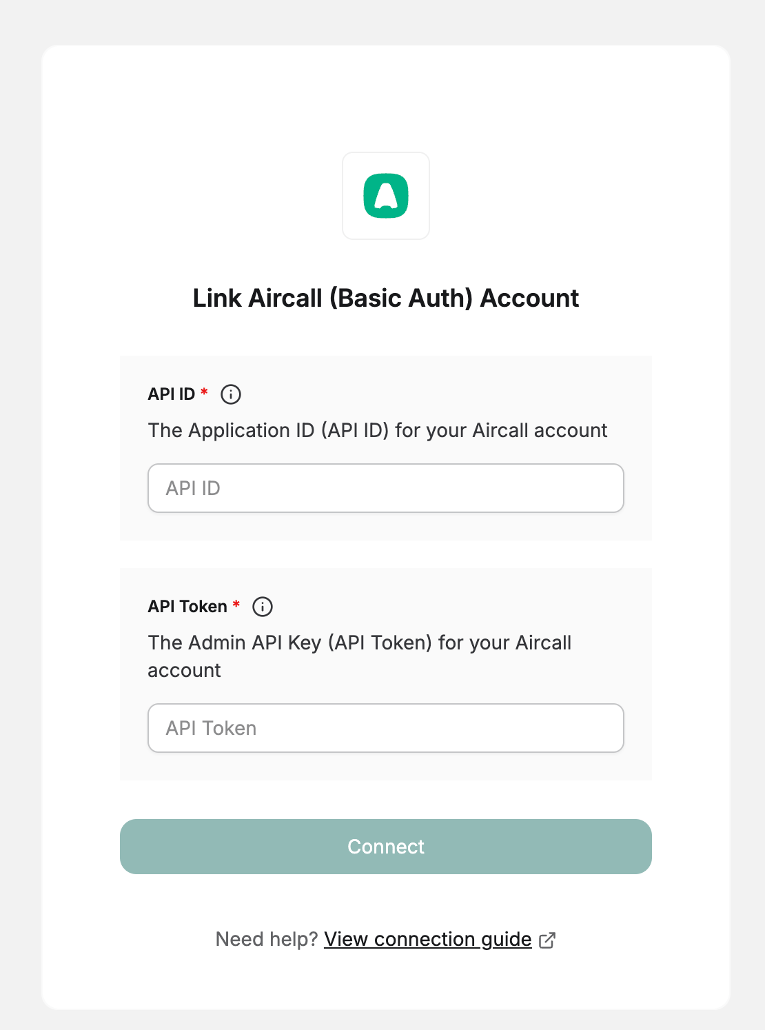 DSALTA's Link Aircall account panel with API ID and API Token fields