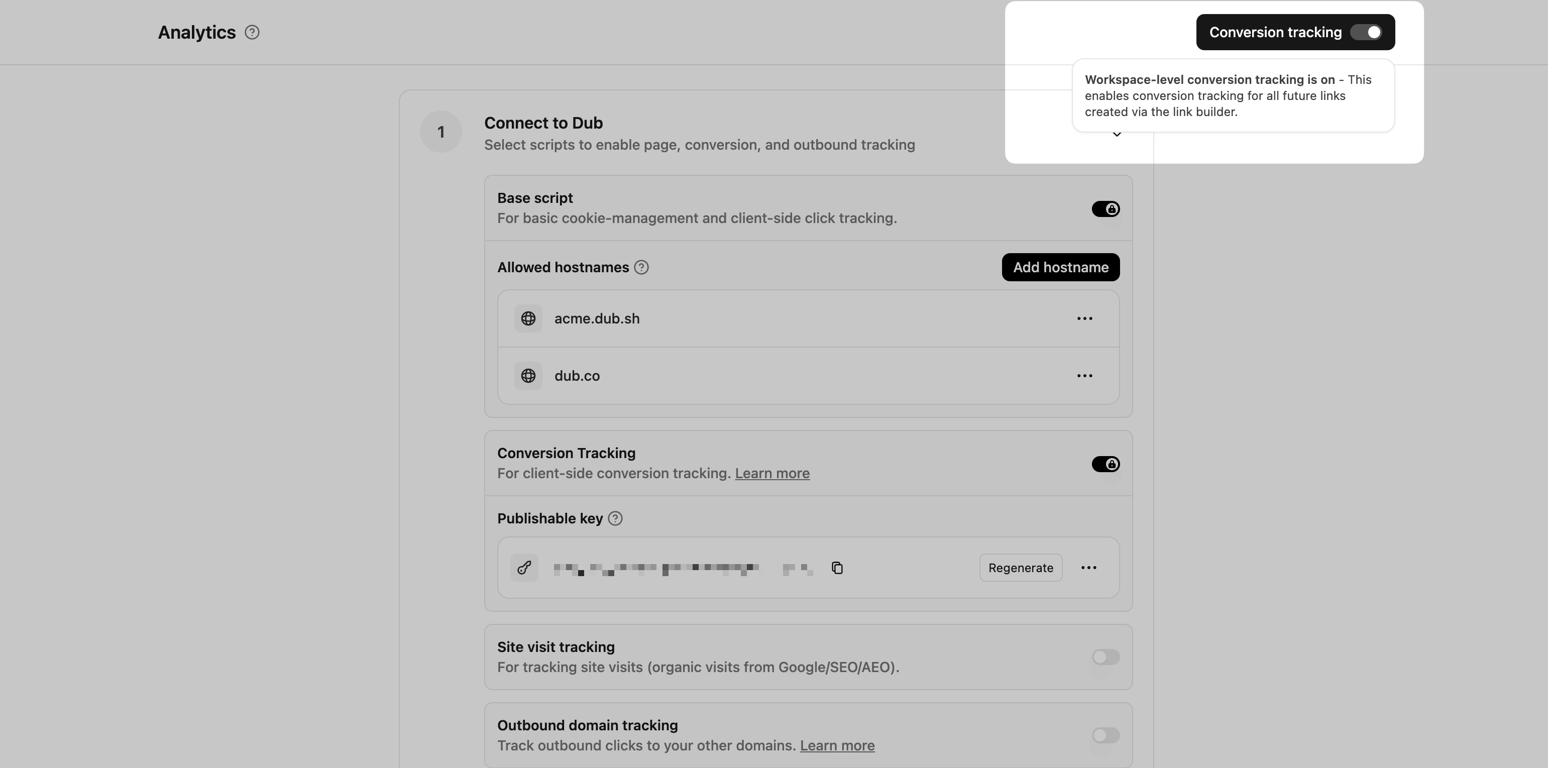 Enabling conversion tracking for a workspace