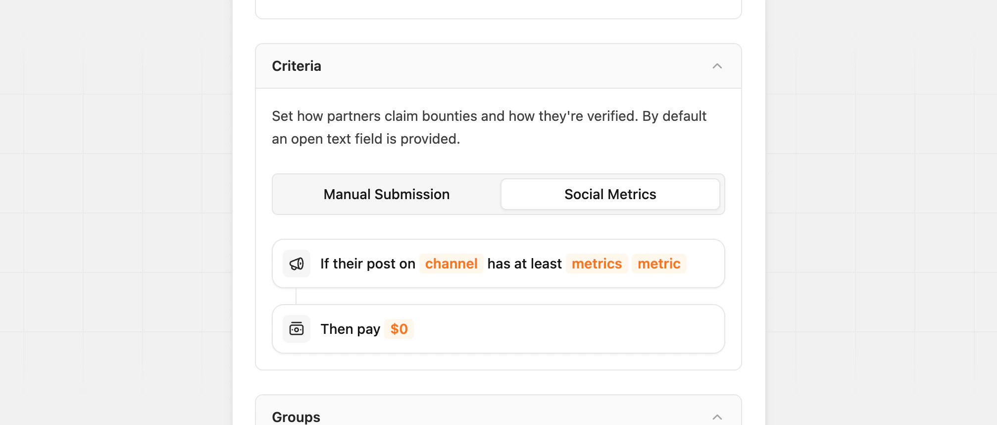 Social metric — empty state (no data)