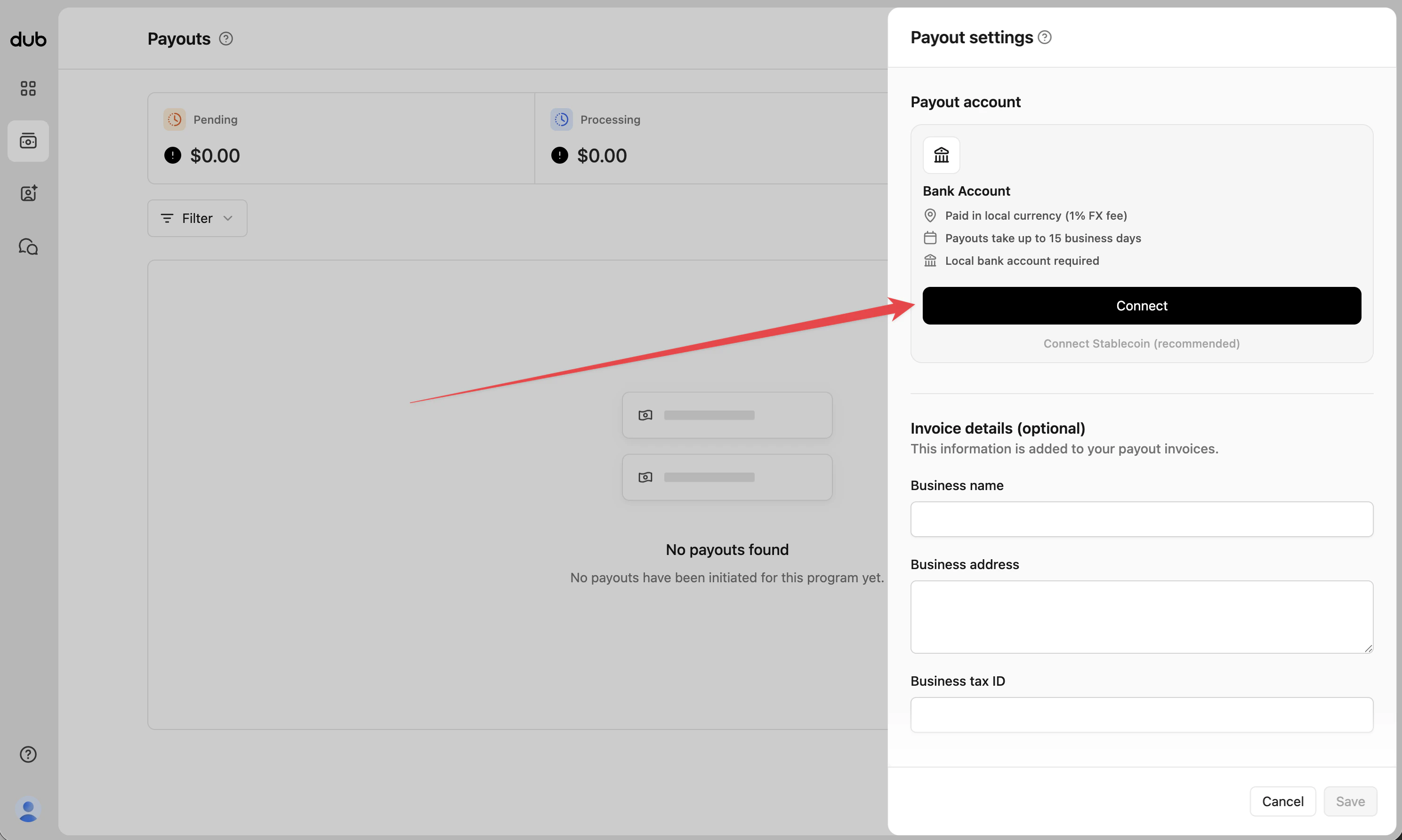 Payout settings bank account
