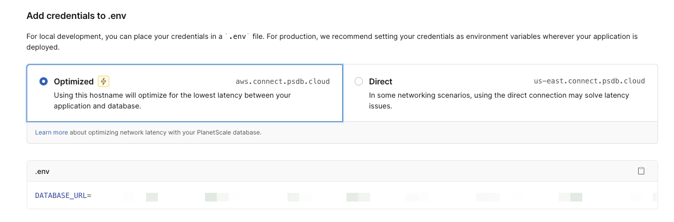 PlanetScale add credentials