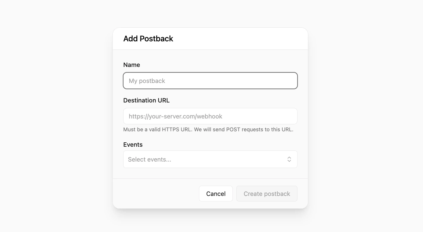 Create Postback Modal