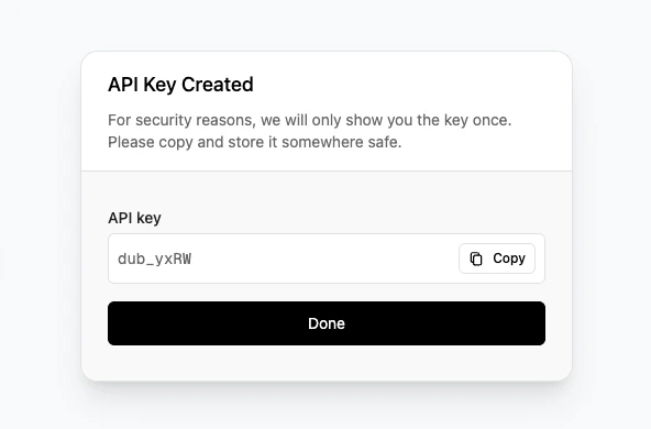 API Key created on Dub