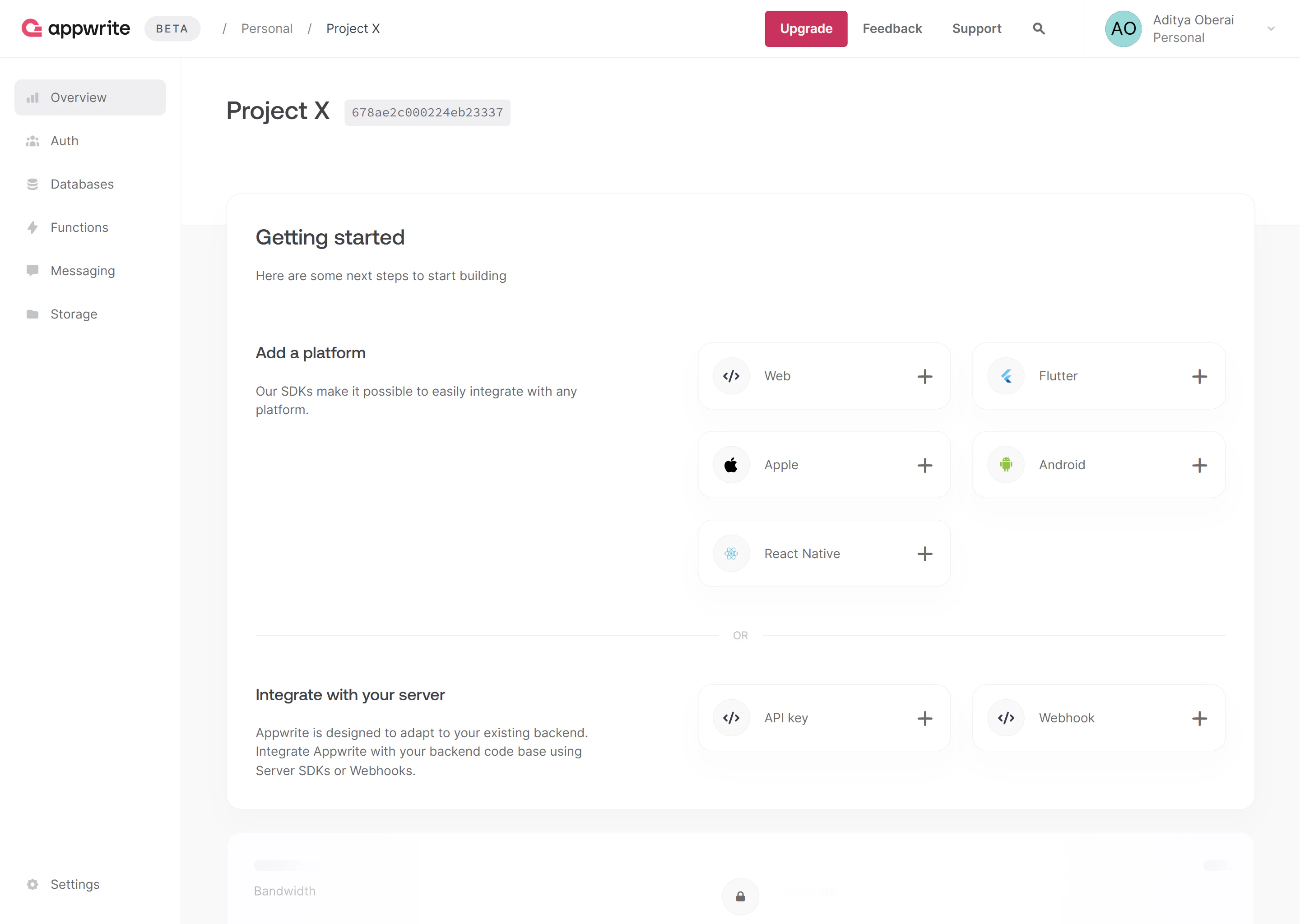 New project on Appwrite Cloud