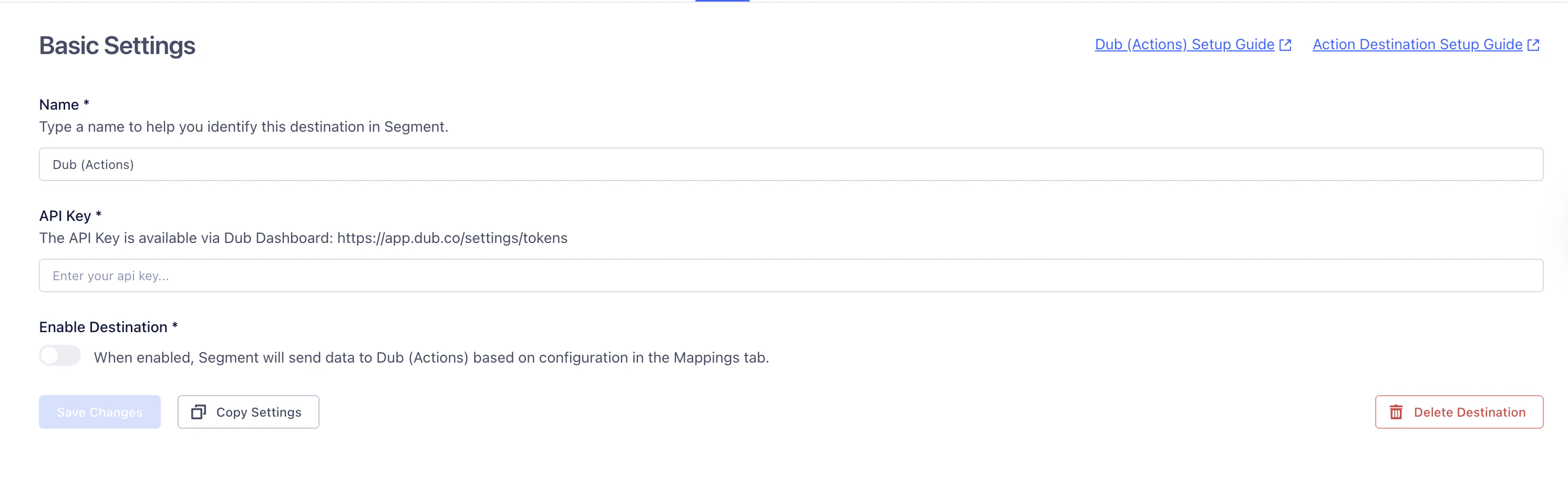 Segment Dub (Actions) Basic Settings