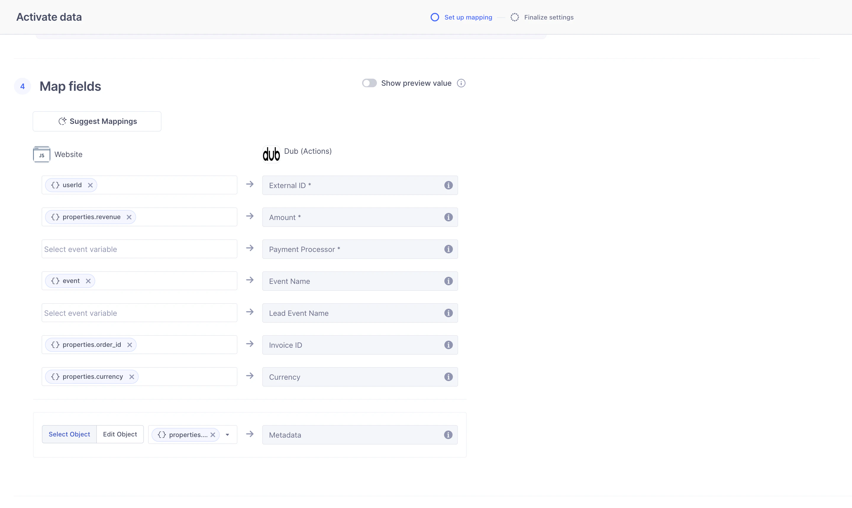 Segment Dub (Actions) Mapping
