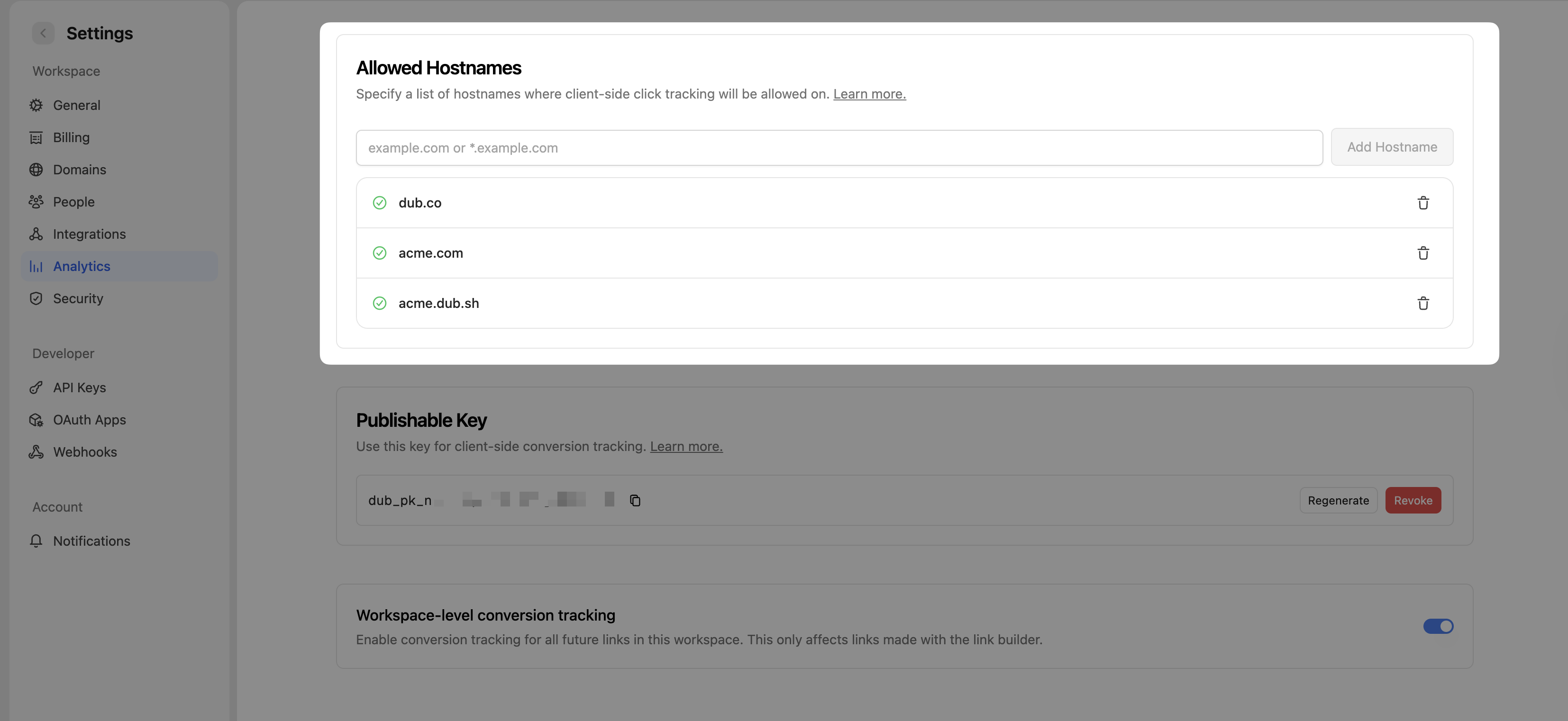 Enabling conversion tracking for a workspace