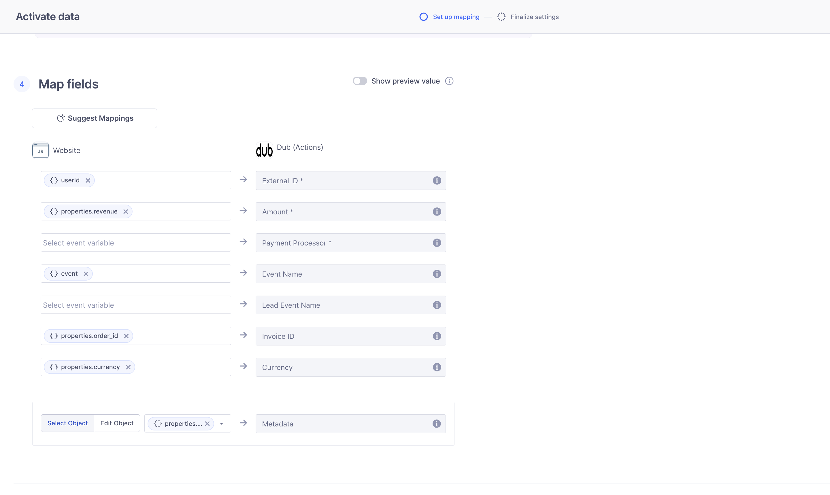 Segment Dub (Actions) Mapping