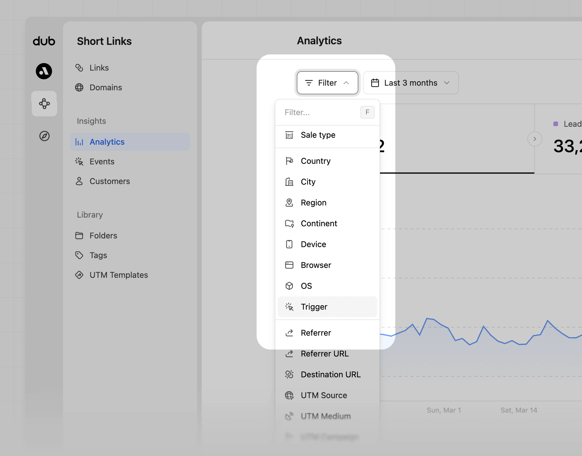 Analytics filter dropdown