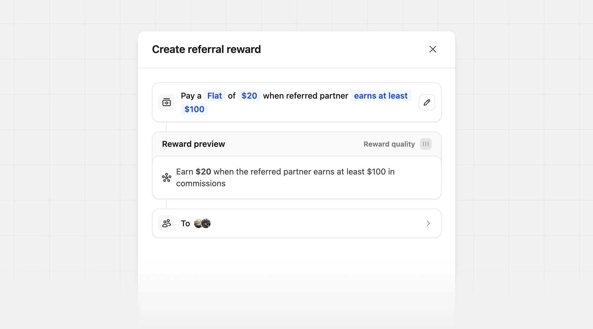 Referral reward earns at least