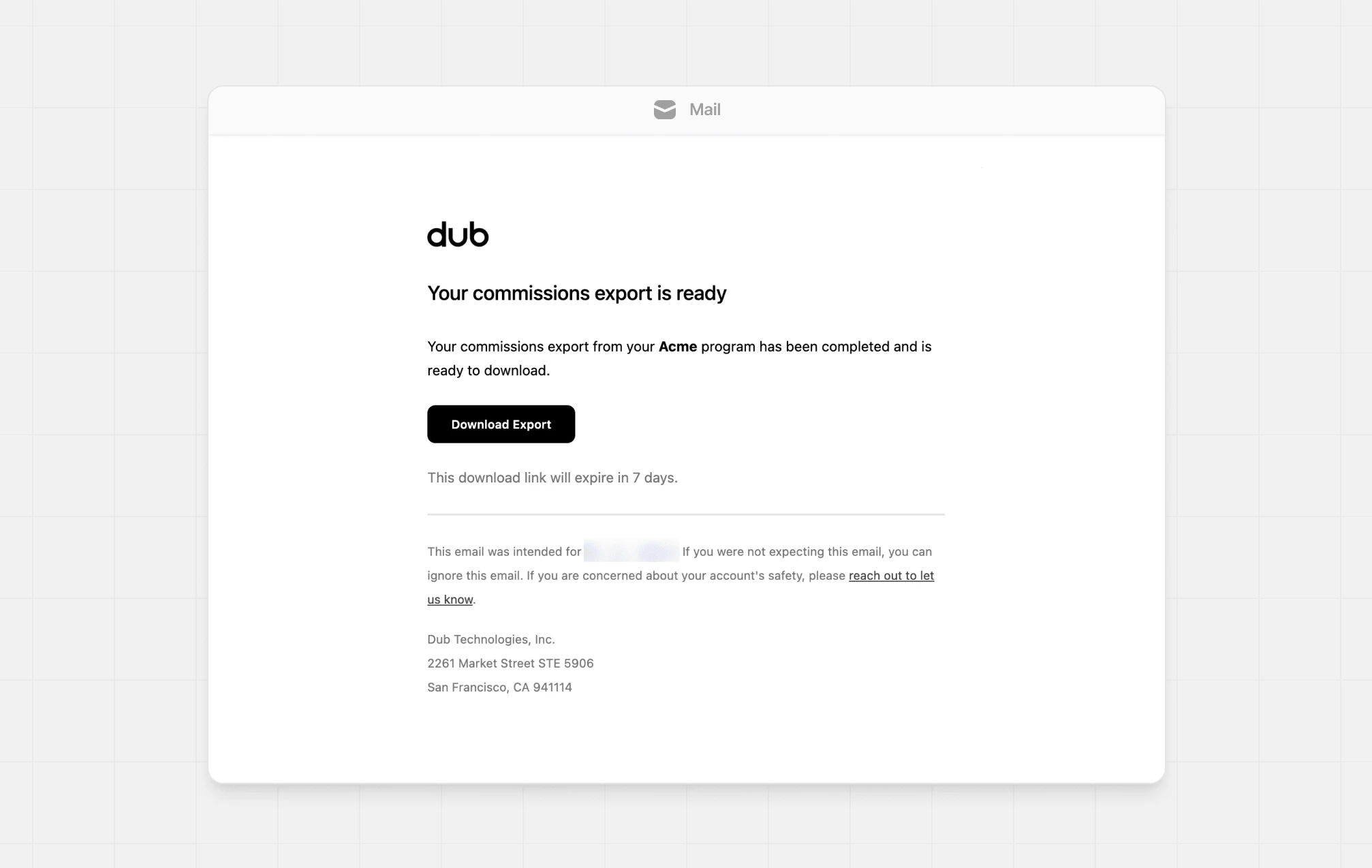 Commission export email