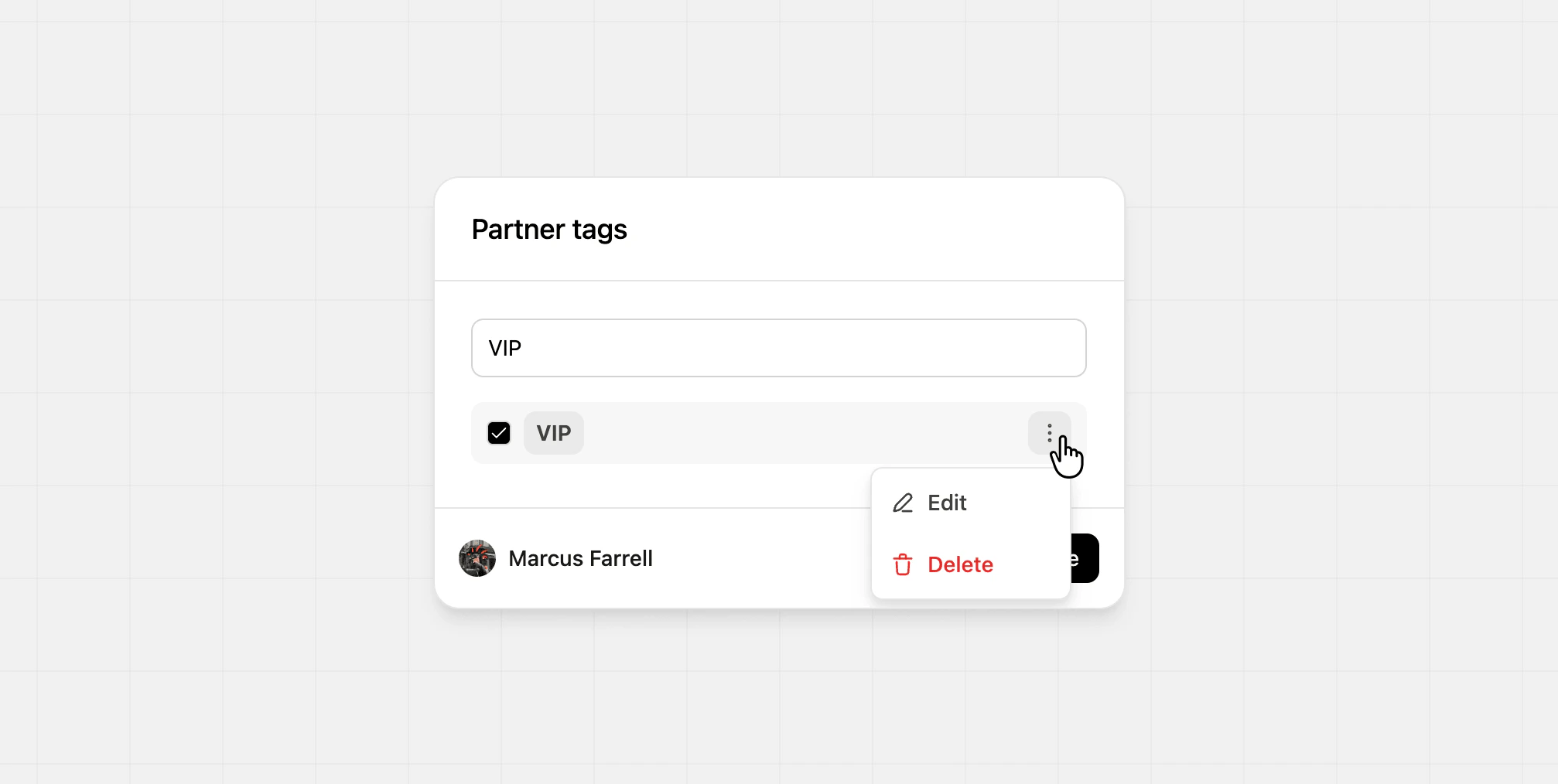 Deleting partner tags from the tags modal
