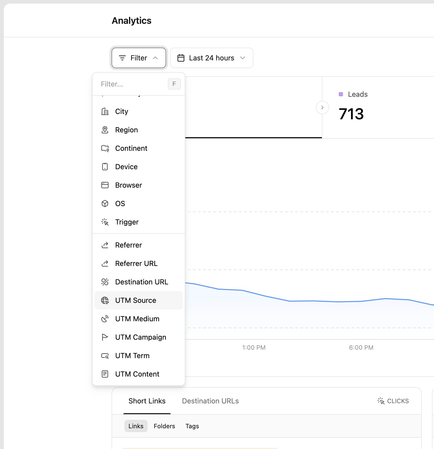 Analytics filter dropdown