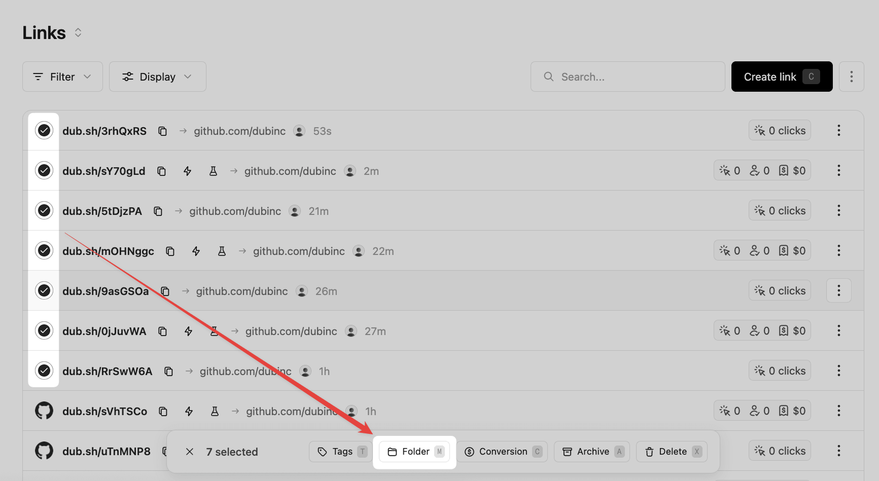 Move link to folder bulk