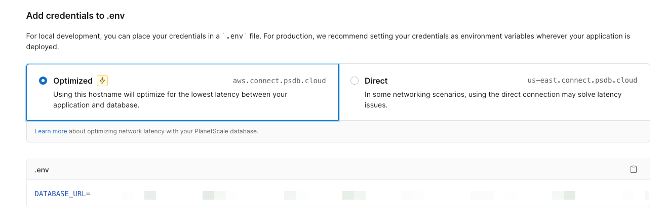 PlanetScale add credentials