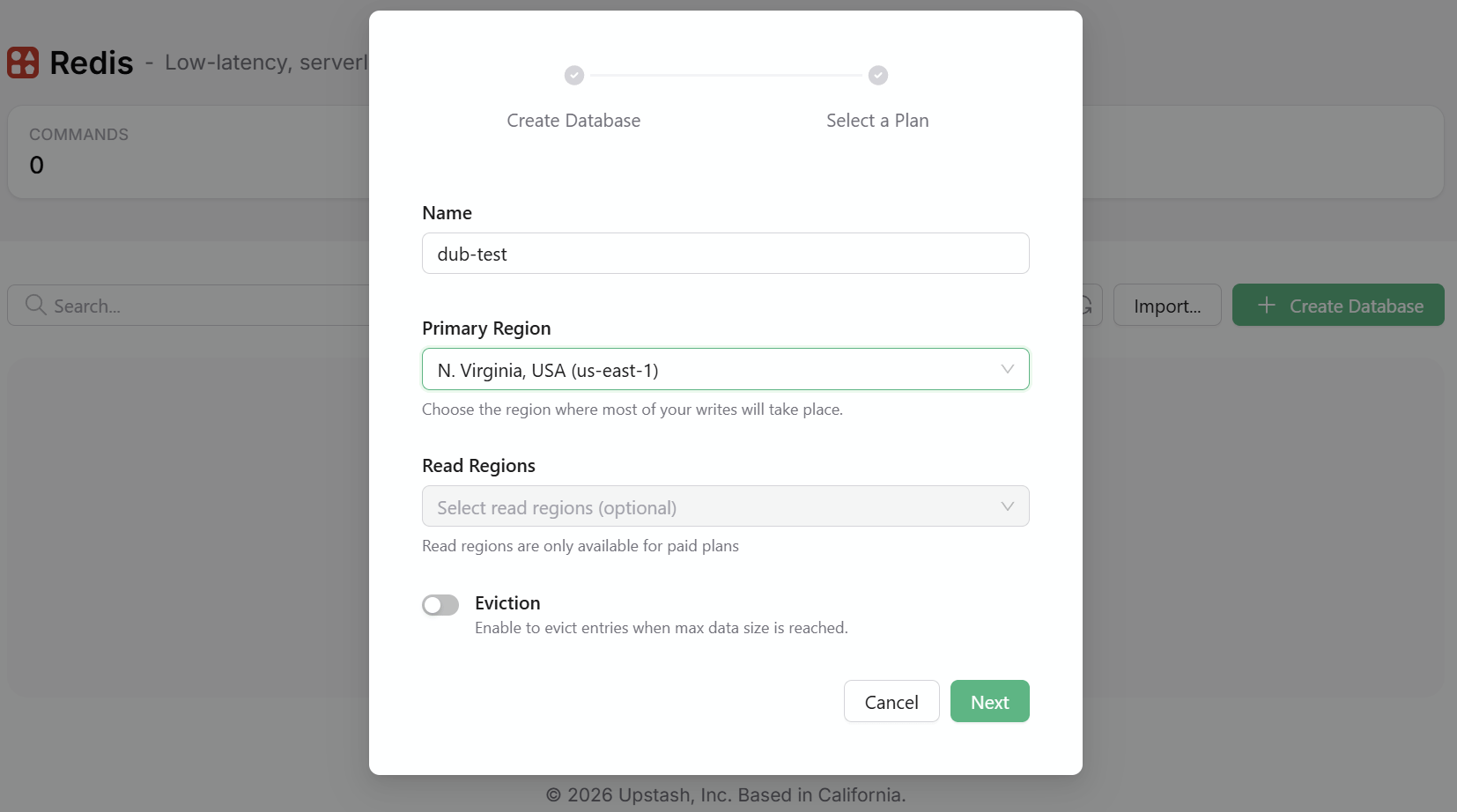 Upstash Redis database
