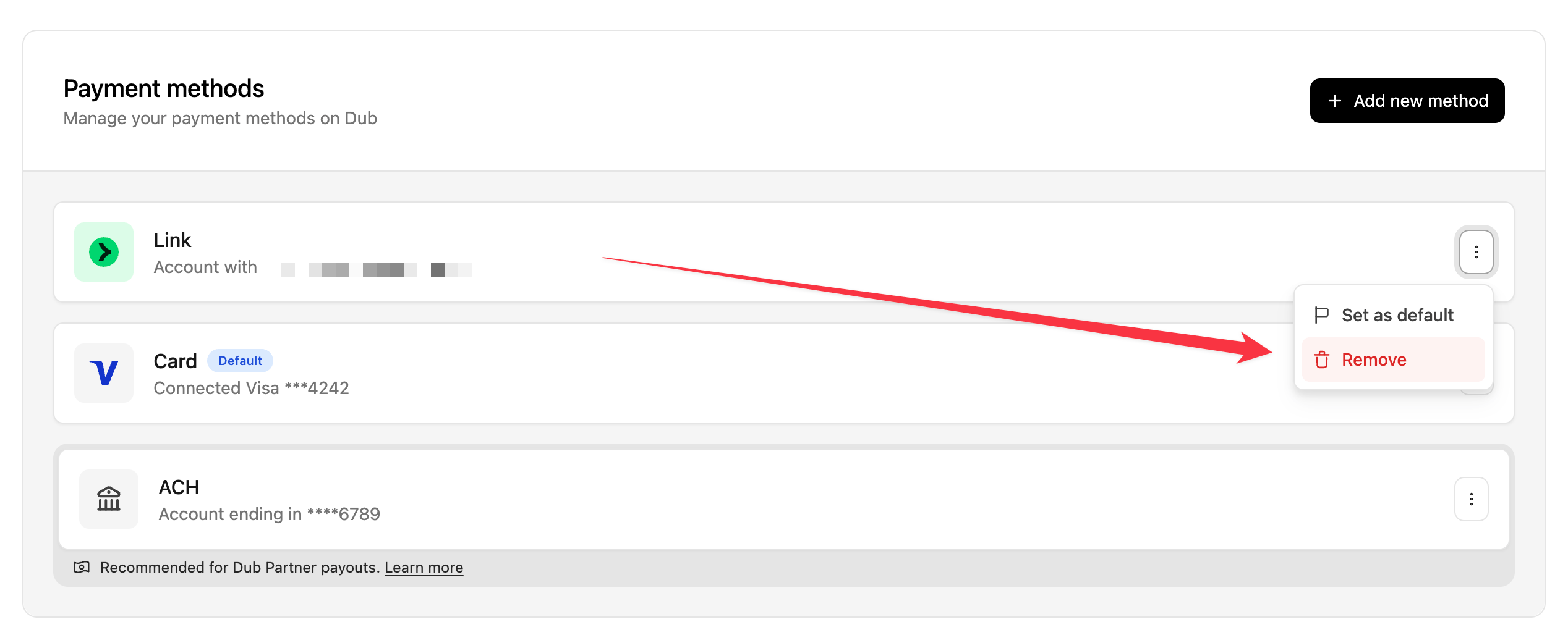 Remove payment method