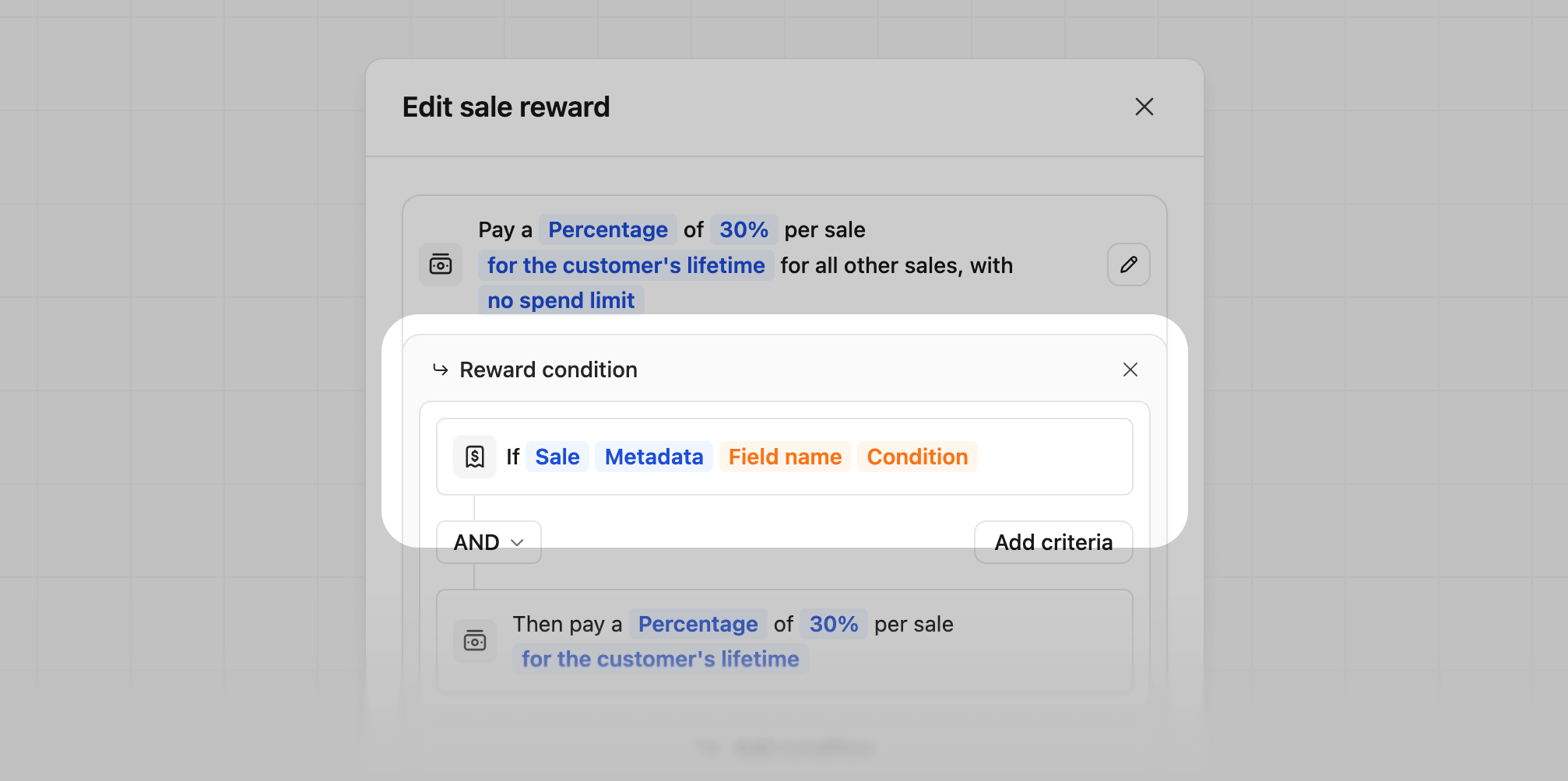 Reward builder metadata condition