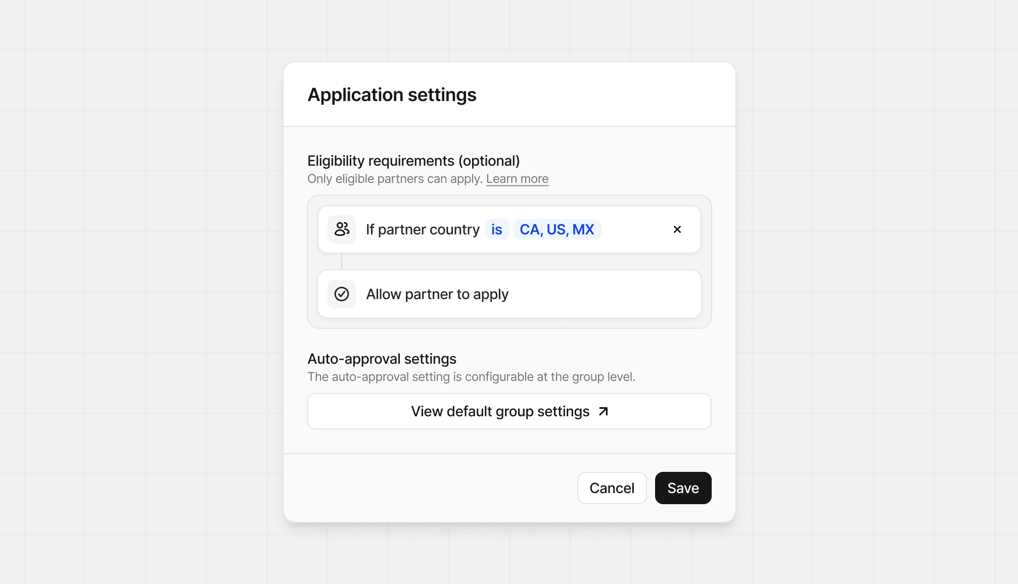 Application settings criteria