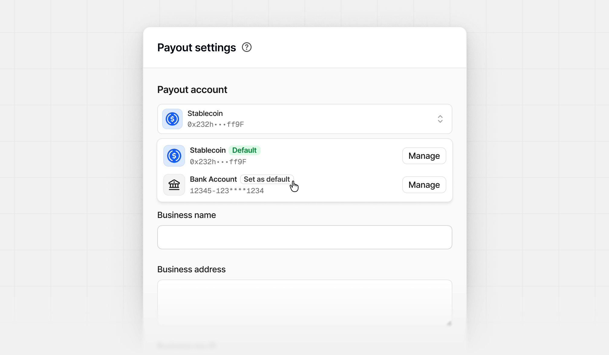 Selecting your default payout method