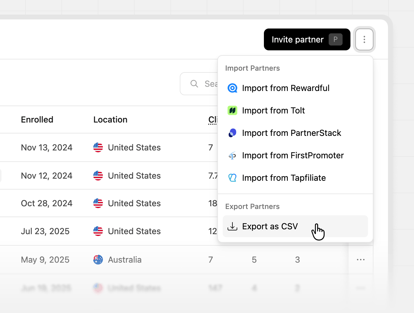 Partners dropdown