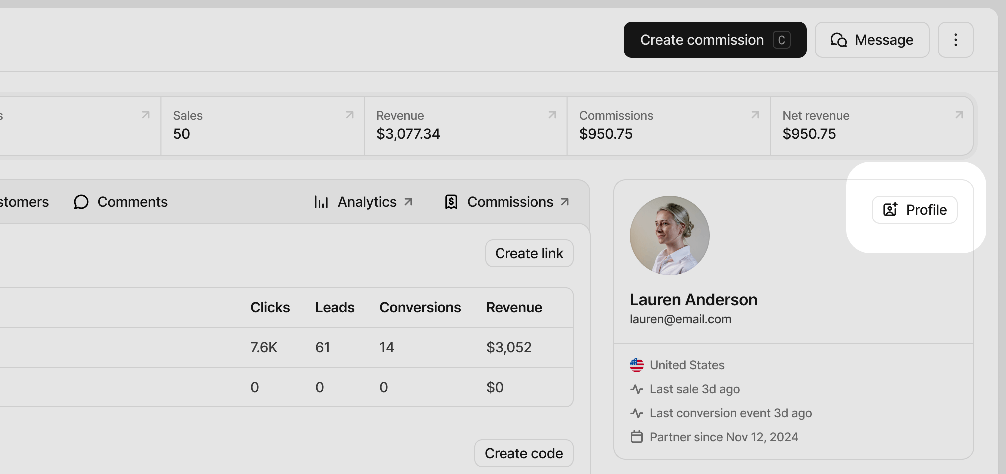 Partner profile button