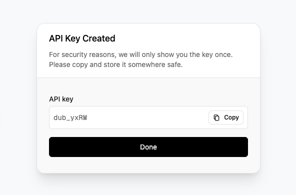 API Key created on Dub