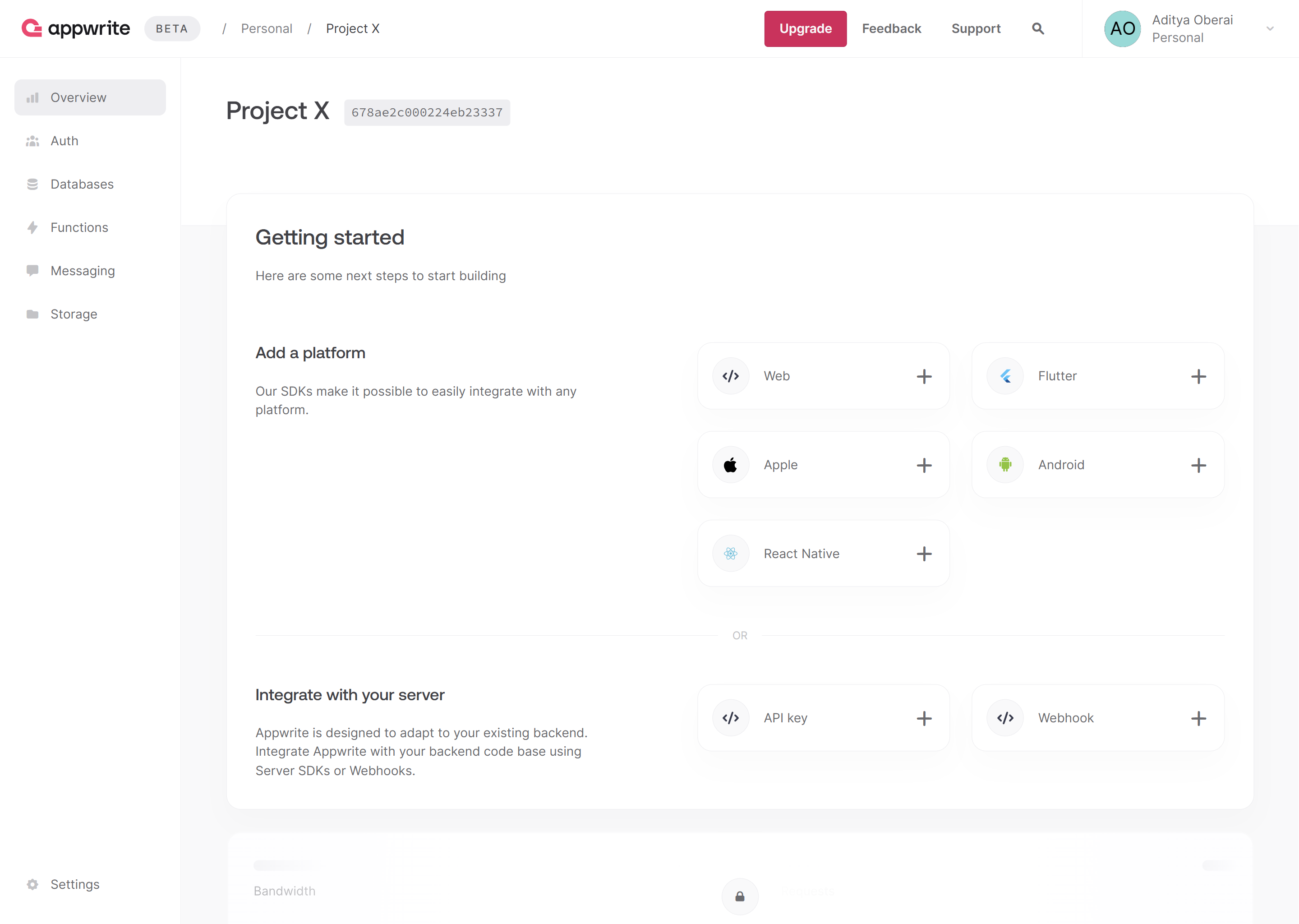 New project on Appwrite Cloud