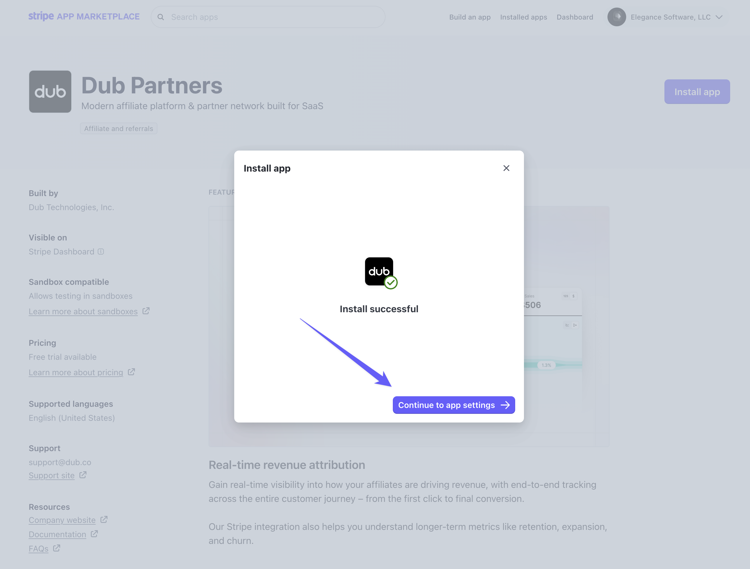 Continue to app settings