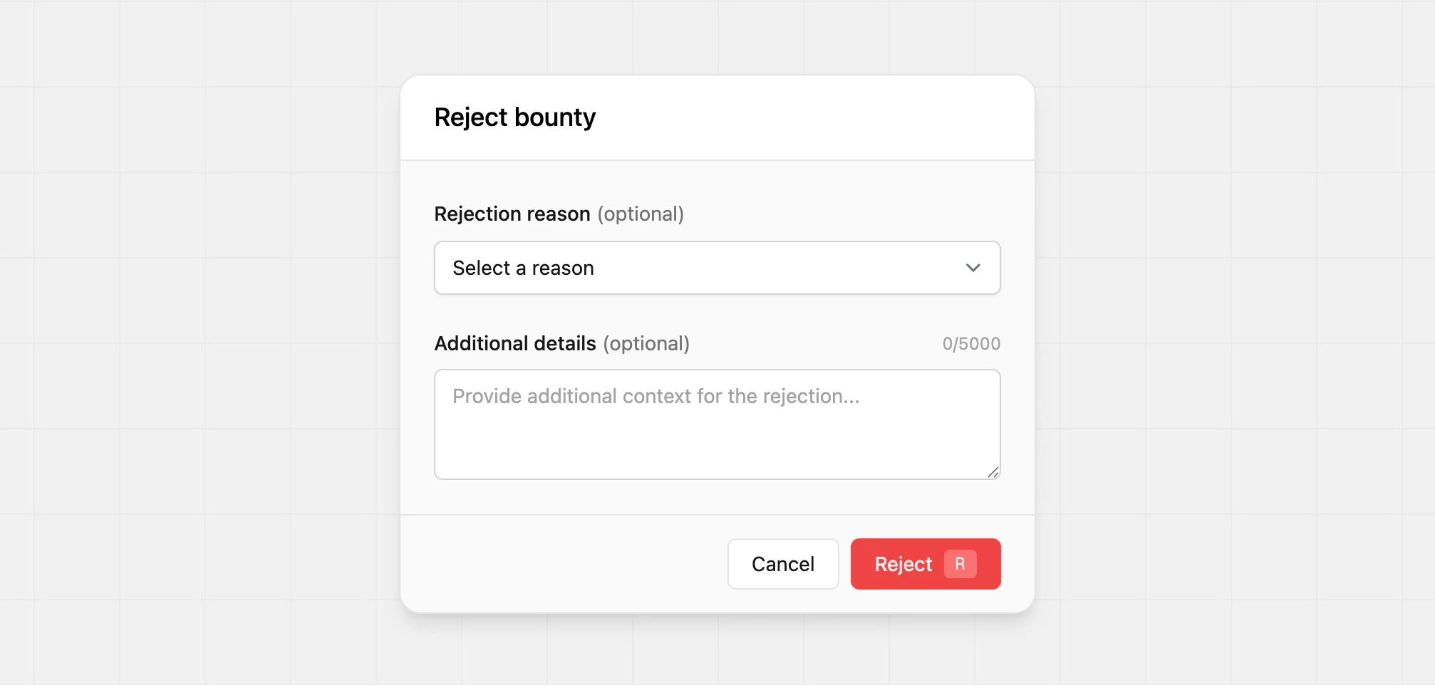 Bounty rejected modal